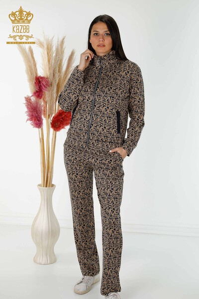 Wholesale Women's Tracksuit Set Mixed Patterned Navy Blue Mink - 17433 | KAZEE - 1