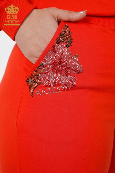 Wholesale Women's Tracksuit Set Stone Embroidered Orange - 17480 | KAZEE - Thumbnail