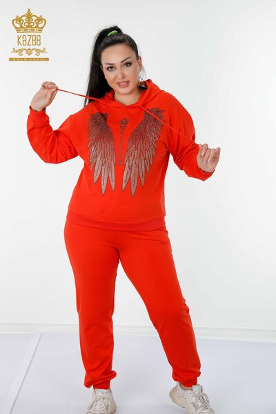 Wholesale Women's Tracksuit Set Angel Wing Pattern Orange - 17481 | KAZEE 