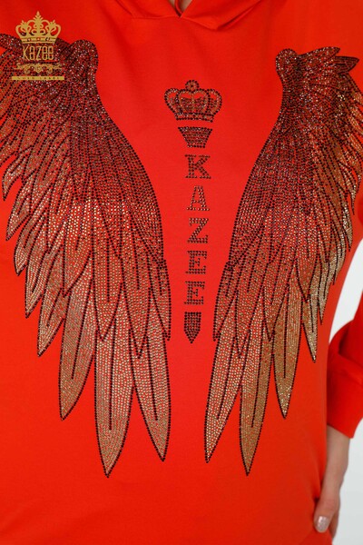 Wholesale Women's Tracksuit Set Angel Wing Pattern Orange - 17481 | KAZEE - 4