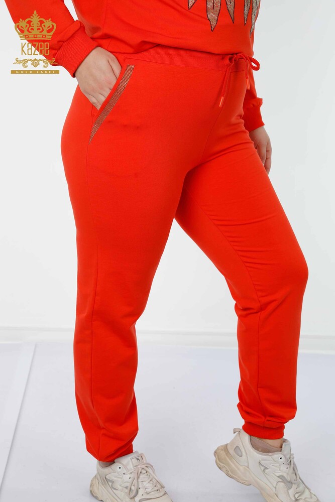 Wholesale Women's Tracksuit Set Angel Wing Pattern Orange - 17481 | KAZEE - 6