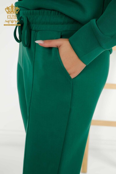 Wholesale Women's Tracksuit Basic Green with Pockets - 17579 | KAZEE - Thumbnail