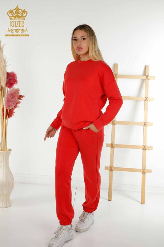 Wholesale Women's Tracksuit Set Red with Basic Pockets - 17579 | KAZEE