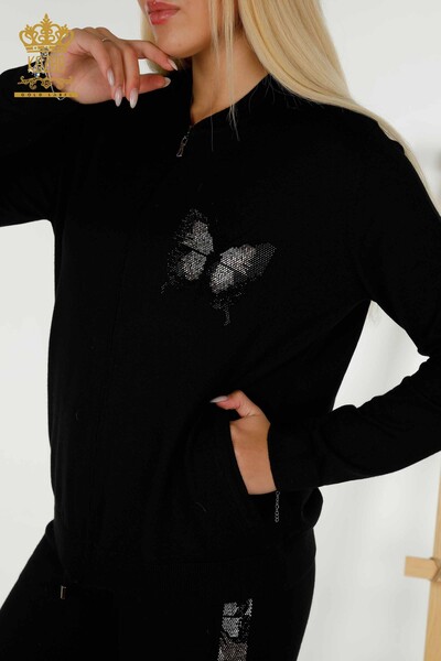 Wholesale Women's Tracksuit Set Black with Butterfly Pattern - 16678 | KAZEE - Thumbnail