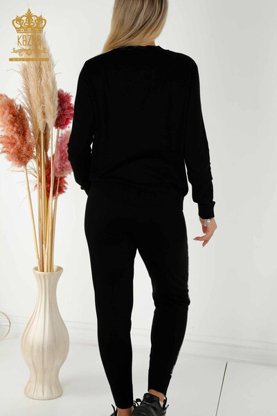 Wholesale Women's Tracksuit Set Black with Butterfly Pattern - 16678 | KAZEE - 12