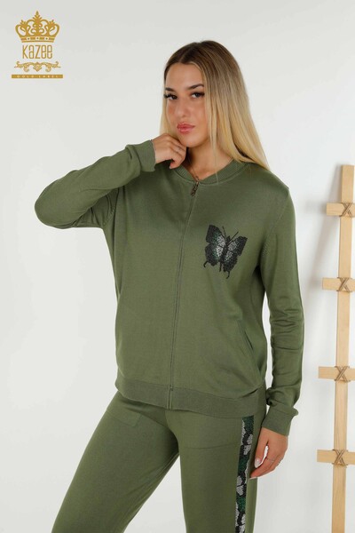 Wholesale Women's Tracksuit Set Butterfly Patterned Khaki - 16678 | KAZEE - 2