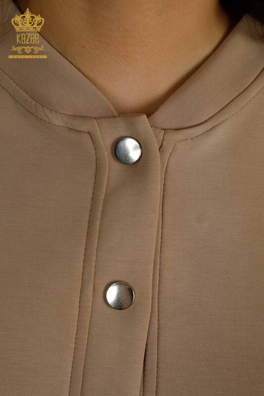 Wholesale Women's Tracksuit Set Button Detailed Beige - 17624 | KAZEE