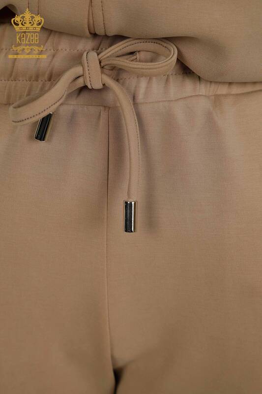 Wholesale Women's Tracksuit Set Button Detailed Beige - 17624 | KAZEE