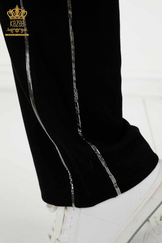 Wholesale Women's Tracksuit Set Black with Button Detail - 17551 | KAZEE