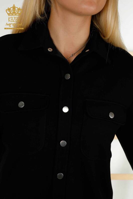 Wholesale Women's Tracksuit Set Black with Button Detail - 17555 | KAZEE