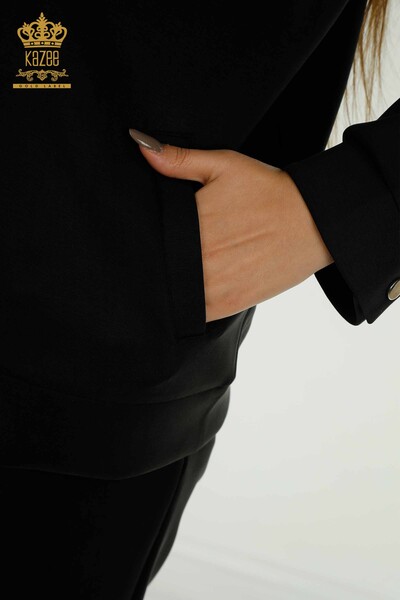 Wholesale Women's Tracksuit Set Black with Button Detail - 17624 | KAZEE - Thumbnail