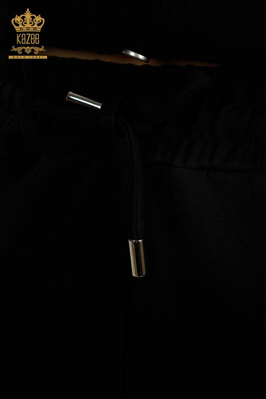 Wholesale Women's Tracksuit Set Black with Button Detail - 17624 | KAZEE