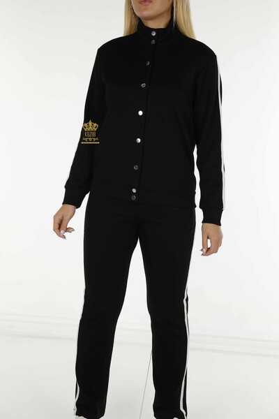 Wholesale Women's Tracksuit Set Button Detailed Black Ecru - 17594 | KAZEE - 3