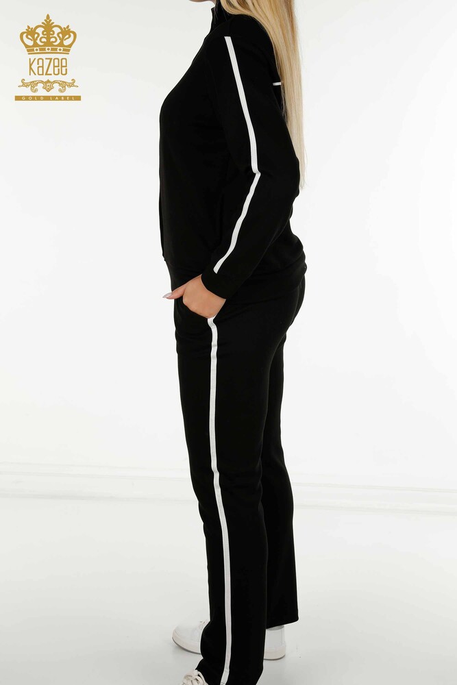 Wholesale Women's Tracksuit Set Button Detailed Black Ecru - 17594 | KAZEE - 6
