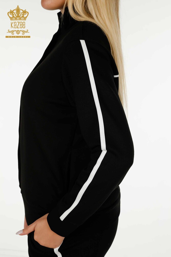 Wholesale Women's Tracksuit Set Button Detailed Black Ecru - 17594 | KAZEE - 7