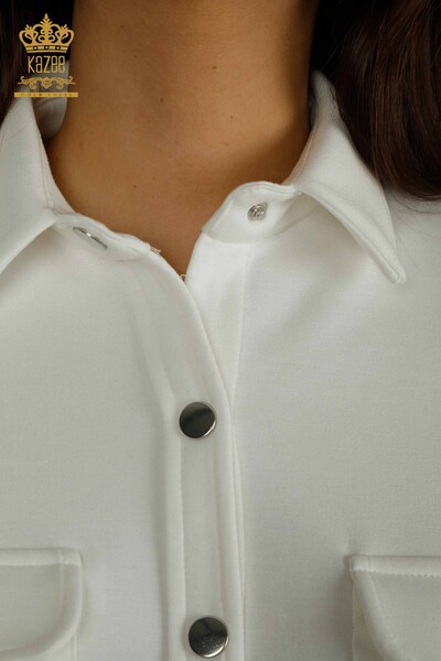 Wholesale Women's Tracksuit Set Button Detailed Ecru - 17555 | KAZEE - Thumbnail