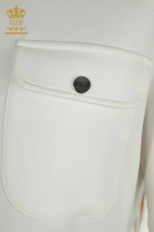 Wholesale Women's Tracksuit Set Button Detailed Ecru - 17555 | KAZEE