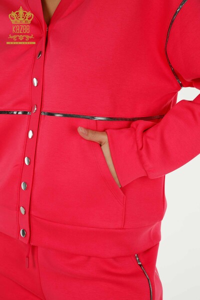 Wholesale Women's Tracksuit Set Button Detailed Fuchsia - 17551 | KAZEE - Thumbnail