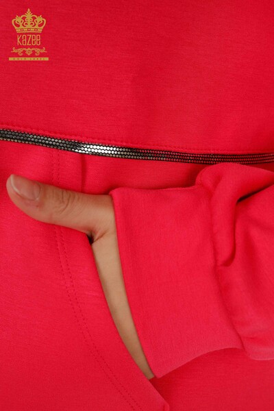 Wholesale Women's Tracksuit Set Button Detailed Fuchsia - 17551 | KAZEE - Thumbnail