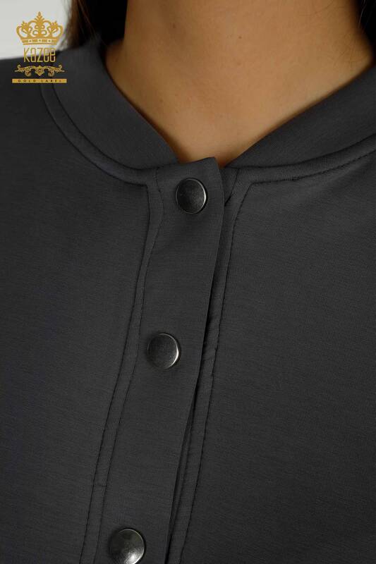 Wholesale Women's Tracksuit Set Button Detailed Gray - 17624 | KAZEE