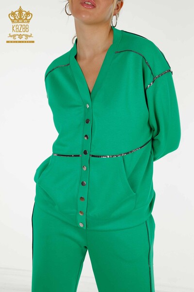 Wholesale Women's Tracksuit Set Button Detailed Green - 17551 | KAZEE - Thumbnail