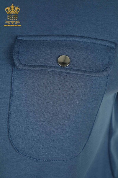 Wholesale Women's Tracksuit Set Button Detailed Indigo - 17555 | KAZEE - Thumbnail