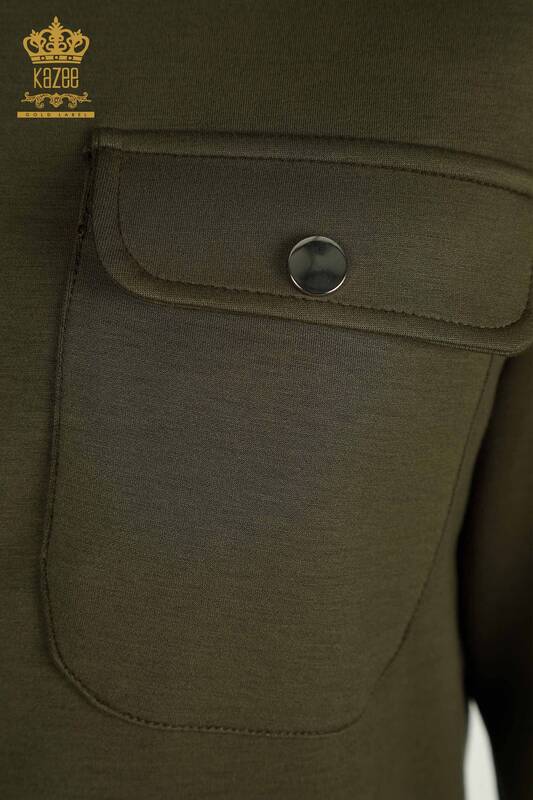 Wholesale Women's Tracksuit Set Button Detailed Khaki - 17555 | KAZEE