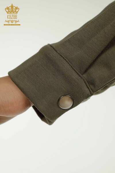 Wholesale Women's Tracksuit Set Button Detailed Khaki - 17555 | KAZEE - Thumbnail