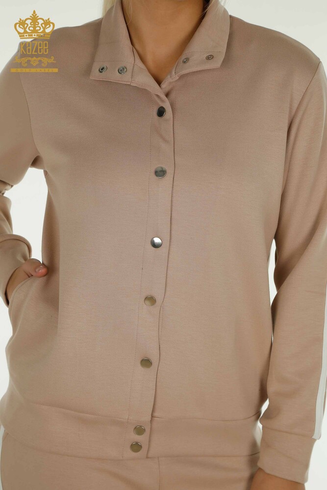 Wholesale Women's Tracksuit Set Button Detailed Mink Ecru - 17594 | KAZEE - 4