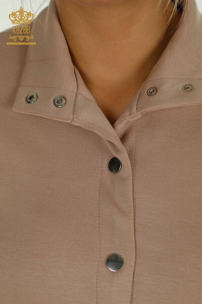 Wholesale Women's Tracksuit Set Button Detailed Mink Ecru - 17594 | KAZEE - Thumbnail