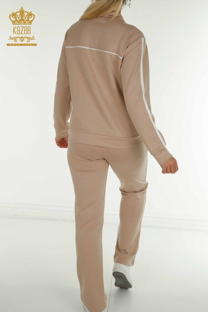 Wholesale Women's Tracksuit Set Button Detailed Mink Ecru - 17594 | KAZEE - 8