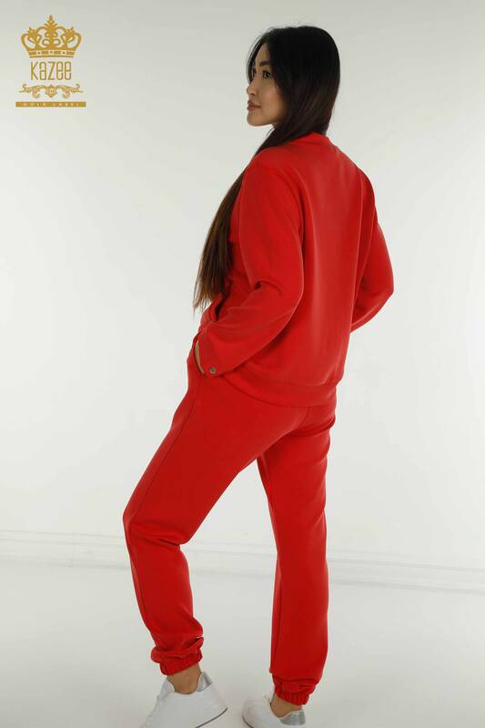 Wholesale Women's Tracksuit Set Red with Button Detail - 17624 | KAZEE