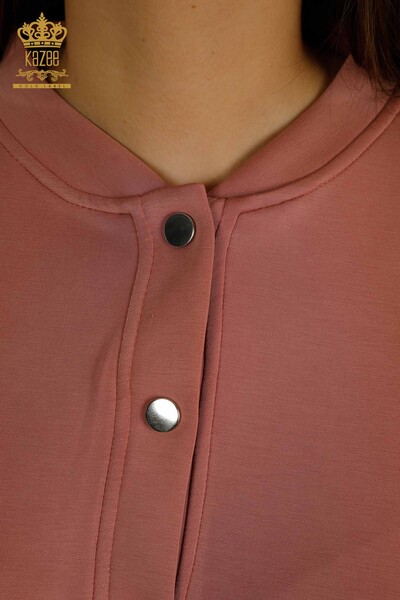Wholesale Women's Tracksuit Set Button Detailed Dusty Rose - 17624 | KAZEE - Thumbnail