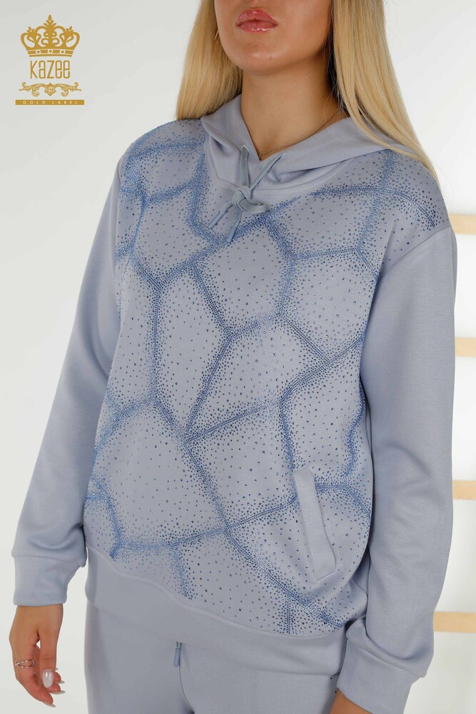 Wholesale Women's Tracksuit Set Blue with Crystal Stone Embroidery - 17557 | KAZEE - 5