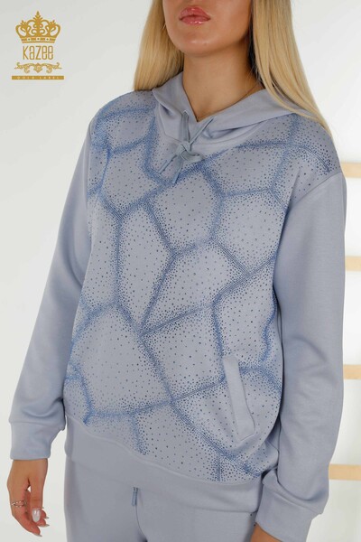 Wholesale Women's Tracksuit Set Blue with Crystal Stone Embroidery - 17557 | KAZEE - 5
