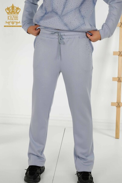 Wholesale Women's Tracksuit Set Blue with Crystal Stone Embroidery - 17557 | KAZEE - Thumbnail