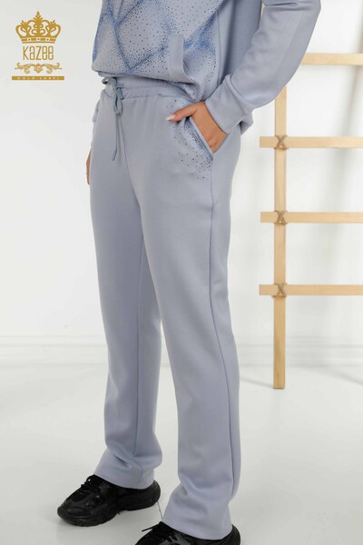 Wholesale Women's Tracksuit Set Blue with Crystal Stone Embroidery - 17557 | KAZEE - Thumbnail