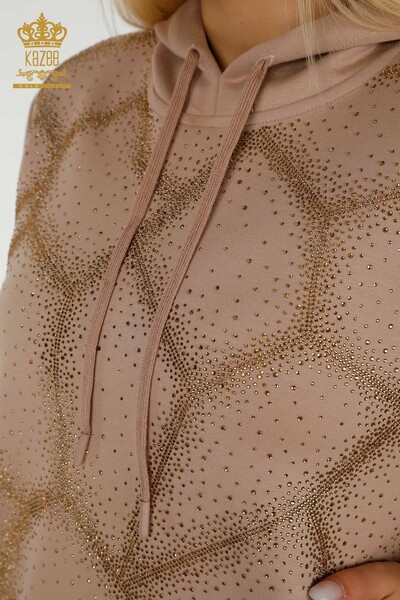 Wholesale Women's Tracksuit Set, Crystal Stone Embroidered Mink - 17557 | KAZEE - Thumbnail