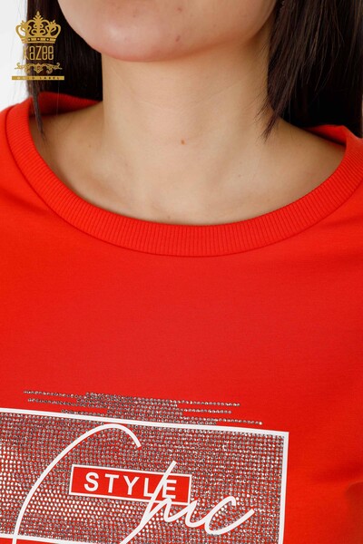 Wholesale Women's Tracksuit Set Crystal Stone Embroidered Orange - 17461 | KAZEE - 5