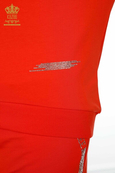 Wholesale Women's Tracksuit Set Crystal Stone Embroidered Orange - 17461 | KAZEE - 6