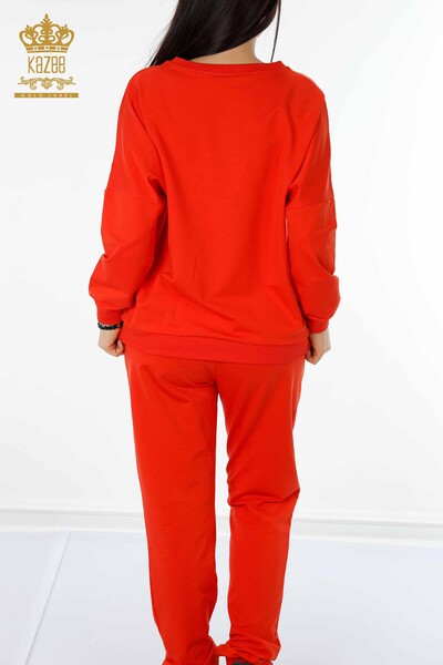 Wholesale Women's Tracksuit Set Crystal Stone Embroidered Orange - 17461 | KAZEE - 11