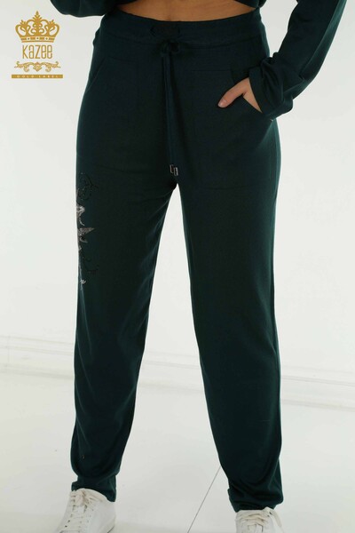 Wholesale Women's Tracksuit Set Dark Green with Floral Pattern - 16661 | KAZEE - 6