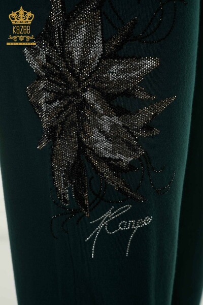 Wholesale Women's Tracksuit Set Dark Green with Floral Pattern - 16661 | KAZEE - Thumbnail