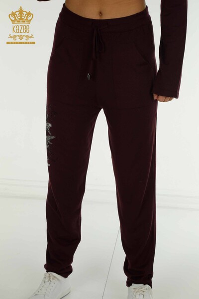 Wholesale Women's Tracksuit Set, Floral Patterned Plum - 16661 | KAZEE - 8