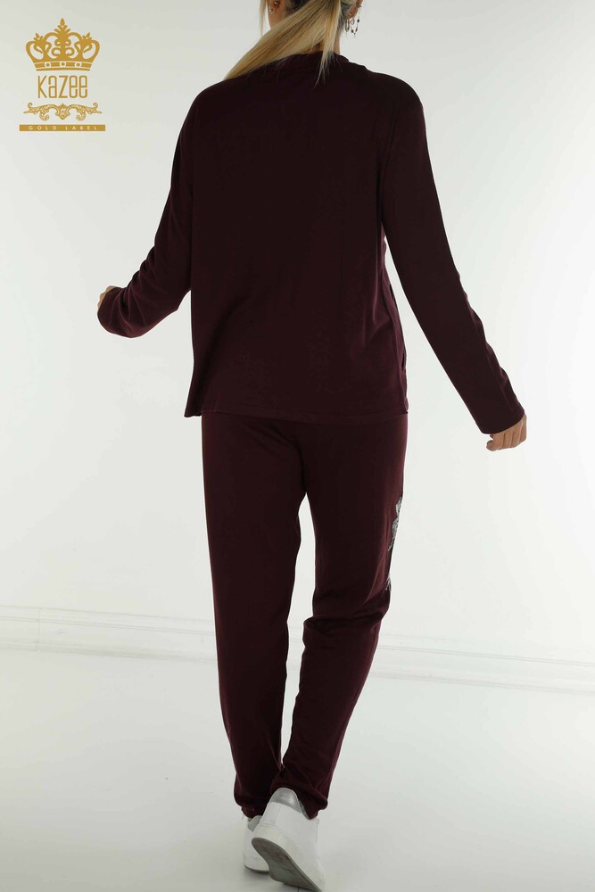 Wholesale Women's Tracksuit Set, Floral Patterned Plum - 16661 | KAZEE - 13