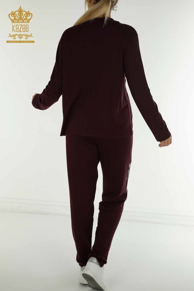 Wholesale Women's Tracksuit Set, Floral Patterned Plum - 16661 | KAZEE - 13