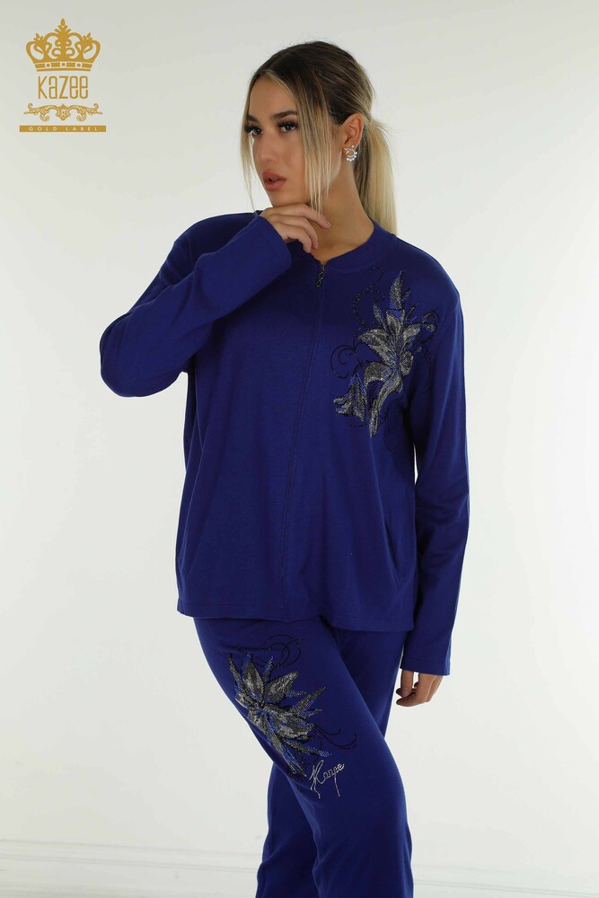 Wholesale Women's Tracksuit Set Flower Patterned Saks - 16661 | KAZEE - 2