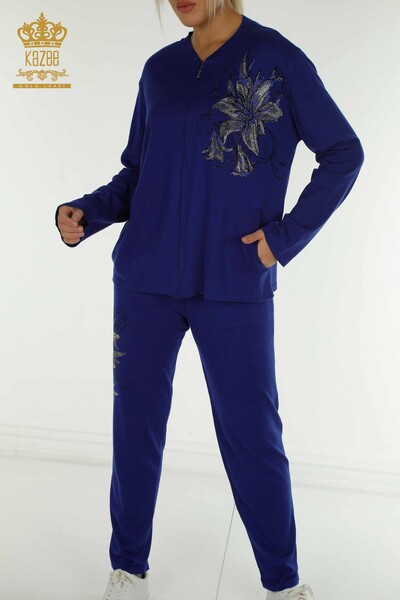 Wholesale Women's Tracksuit Set Flower Patterned Saks - 16661 | KAZEE - 4