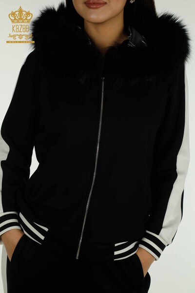 Wholesale Women's Tracksuit Set Black with Fur Detail - 17558 | KAZEE - Thumbnail