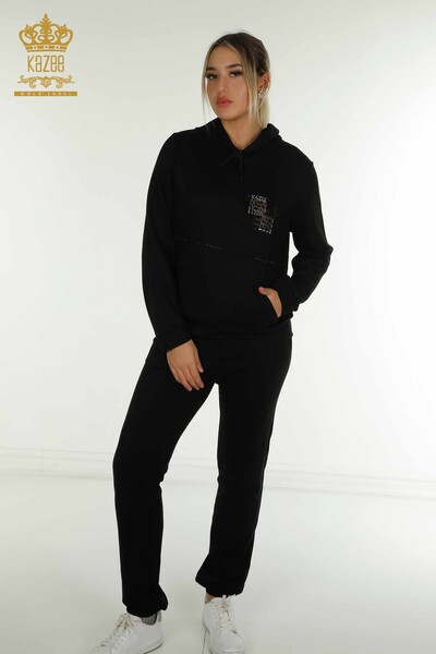 Wholesale Women's Tracksuit Set Hooded Black - 17559 | KAZEE - Thumbnail